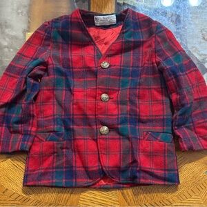 Vintage Pooh Kids Red Plaid Wool Jacket